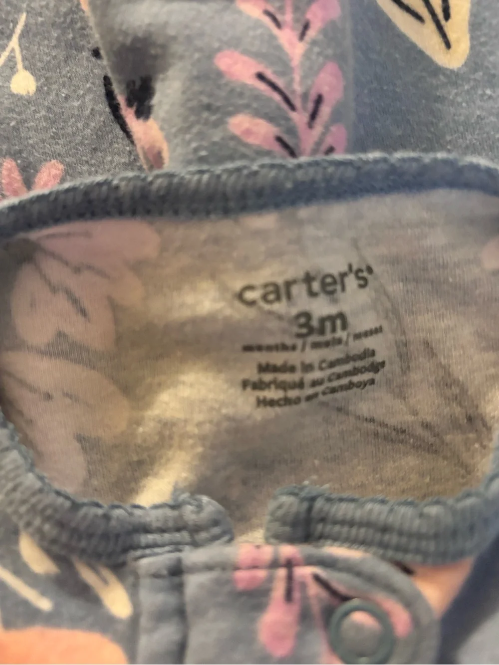 Carter's Blue Floral Footed One-Piece Romper